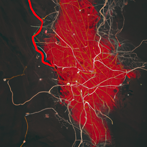 איור של מפה עם נקודות עניין ומסלולים מסומנים באדום