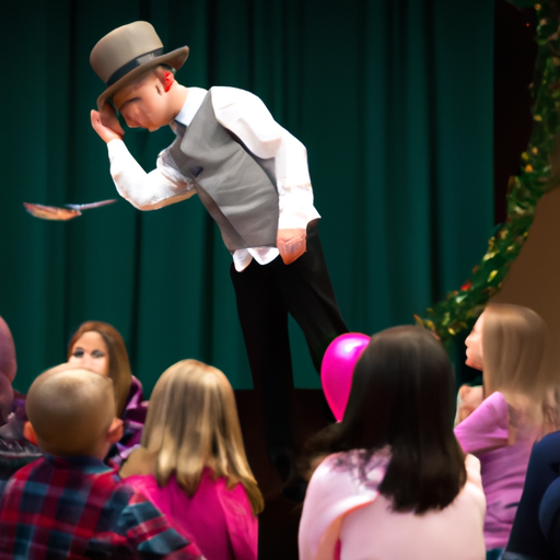 קוסם יום הולדת מבצע טריק ריחוף לקהל ילדים מוכה יראת כבוד