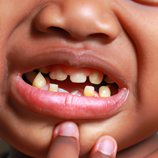 תמונה של ילדה מראה סימני עששת על שיני החלב שלה.